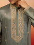Men's Mint Green Resham Embroidered Silk Kurta